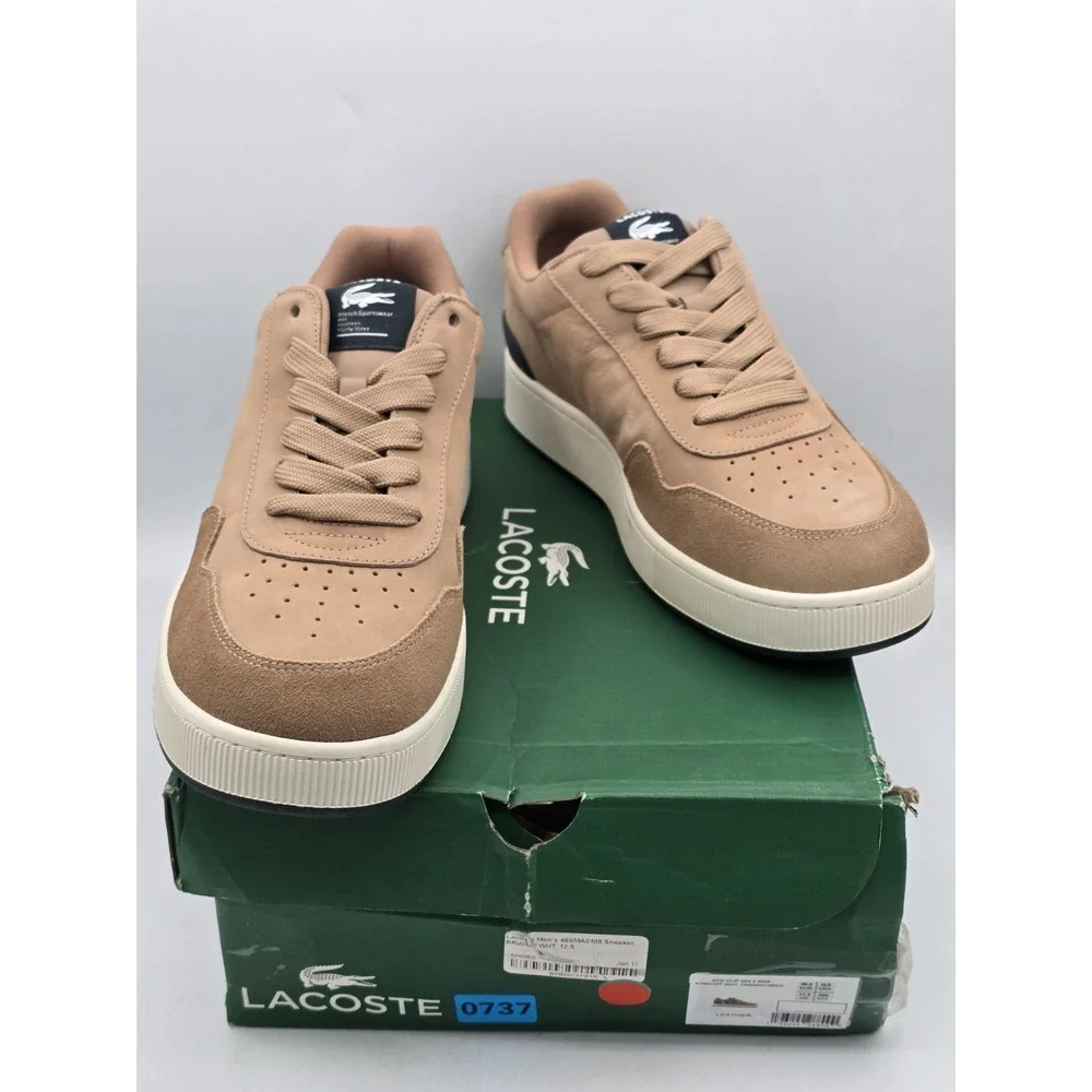 NIB Lacoste Men's Ace Clip 223 4 SMA Sneaker -‎ Brown/Off White - Size 12.5